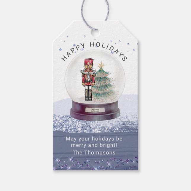 Happy Holidays Weihnachtsschnee Globe Nutcracker Geschenkanhänger (Vorderseite)