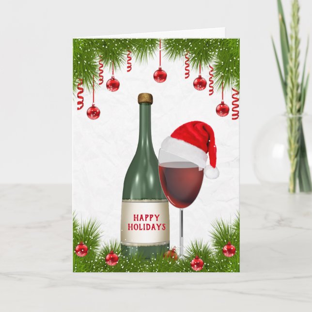 Happy Holidays Weinflasche Feiertagskarte (Vorderseite)