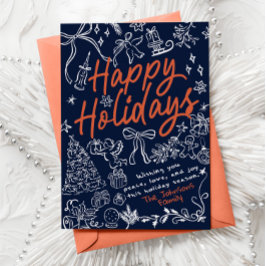 Happy Holidays Whimsical Hand gezeichnete Urlaubsk Feiertagskarte