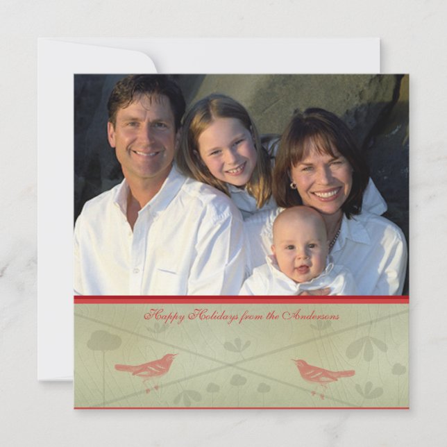 Happy Holidays Whimsical Red Bird Card Einladung (Vorderseite)