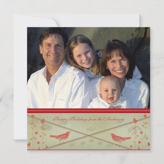Happy Holidays Whimsical Red Bird Card Einladung (Vorderseite)