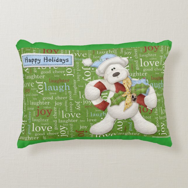 Happy Holidays White Dog Zierkissen (Vorderseite)