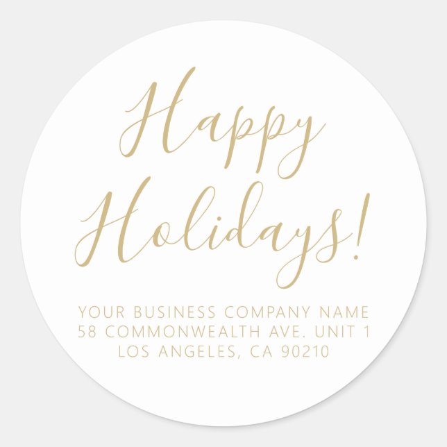 Happy Holidays White Gold Skript einfache Adresse Runder Aufkleber (Vorderseite)