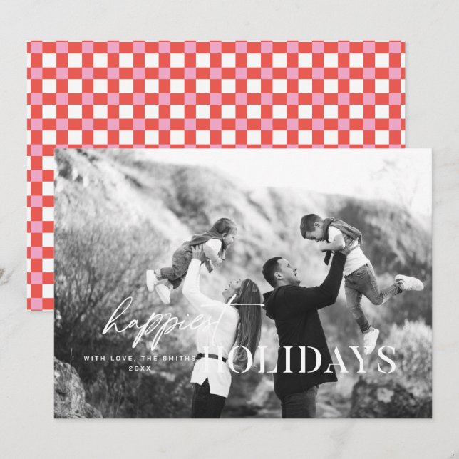 Happy Holidays White Text Foto Weihnachtskarte Einladung (Vorne/Hinten)