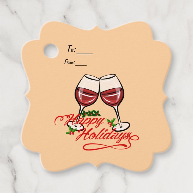 Happy Holidays Wine Geschenkanhänger (Vorderseite)