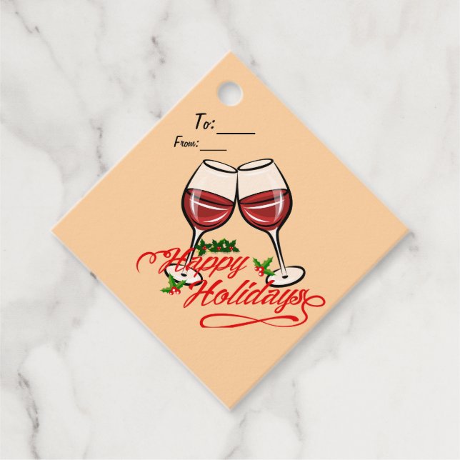 Happy Holidays Wine Geschenkanhänger (Vorderseite)