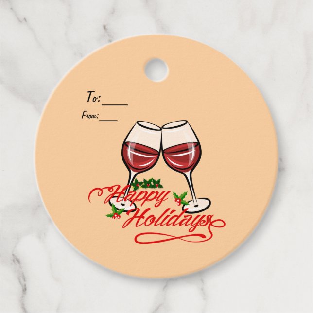 Happy Holidays Wine Geschenkanhänger (Vorderseite)