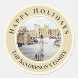 Happy Holidays Winter am Windsor Burg Malerei Runder Aufkleber