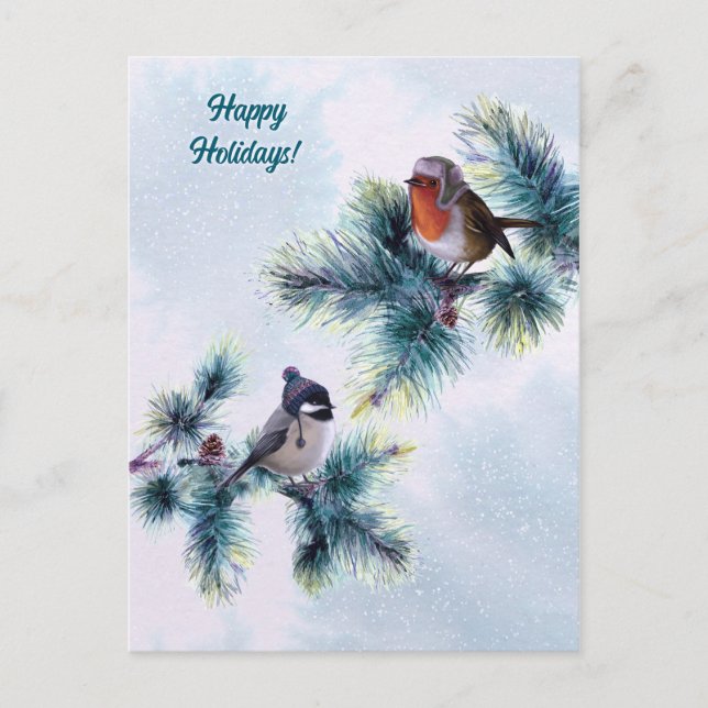 Happy Holidays Winter Birds Weihnachten Postkarte (Vorderseite)
