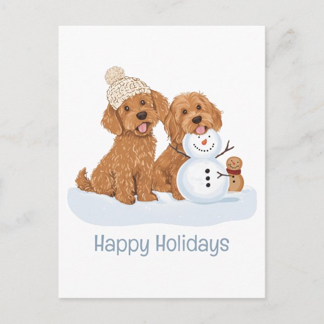 Happy Holidays Winter Goldendoodle Dog Snowman Postkarte (Vorderseite)
