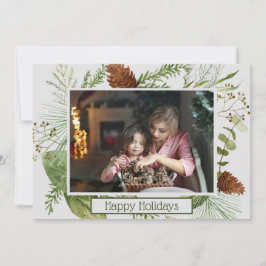 Happy Holidays Winter Greenery Horizontal Foto Feiertagskarte