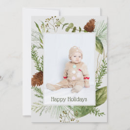 Happy Holidays Winter Greenery Vertikales Foto Feiertagskarte