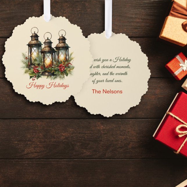 Happy Holidays Winter Lanterns Custom Foto Ornament Karte (Von Creator hochgeladen)