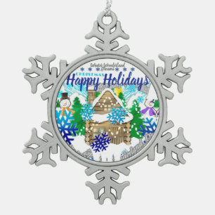 HAPPY HOLIDAYS WINTER WONDERLAND SCHNEEFLOCKEN Zinn-Ornament