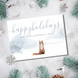 Happy Holidays Winter Woodland Scene Fox Feiertagskarte
