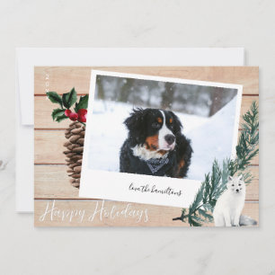 Happy Holidays Wood, Dog & Sofort Foto Card Einladung