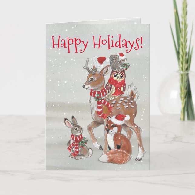Happy Holidays Woodland Tiere Custom Weihnachten (Vorderseite)
