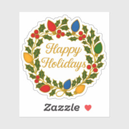 Happy Holidays Wreath Christmas Lights and Holly Aufkleber