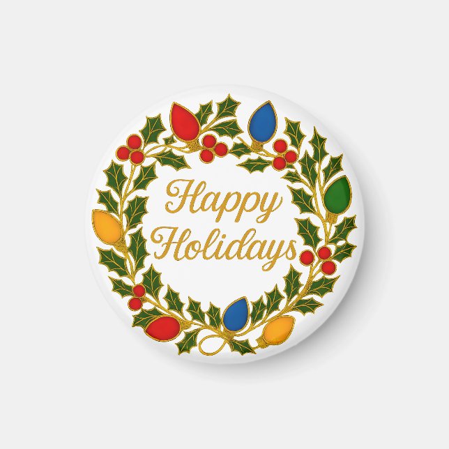 Happy Holidays Wreath Christmas Lights and Holly Magnet (Vorne)