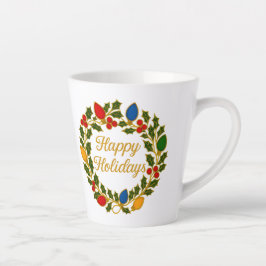 Happy Holidays Wreath Christmas Lights and Holly Milchtasse