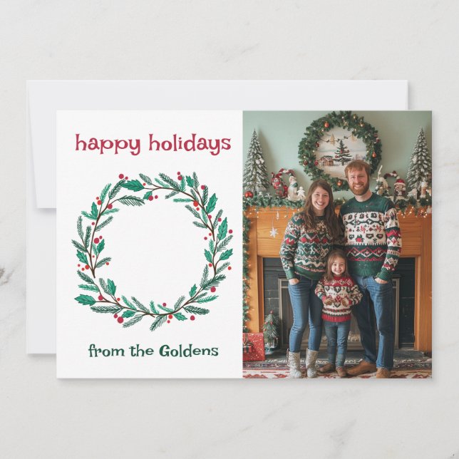 Happy Holidays Wreath CUSTOM FOTO Weihnachten (Vorderseite)