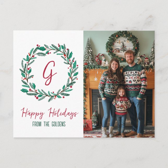 Happy Holidays Wreath CUSTOM FOTO Weihnachten (Vorderseite)