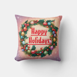 Happy Holidays Wreath farbenfroher Weihnachtsschne Kissen