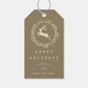 Happy Holidays Wreath Joy Champaigne Gold Beige Geschenkanhänger