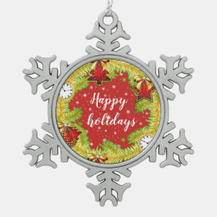 Happy Holidays Wreath mit Schneeflocken Zinn-Ornament