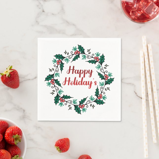 Happy Holiday's Wreath Paper Napkin Serviette (Beispiel)