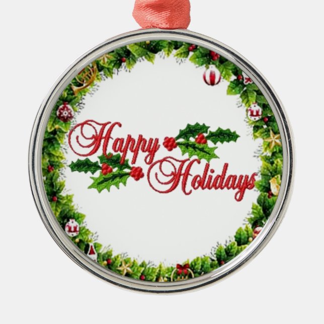 Happy Holidays Wreath Premium Ornament (Vorne)