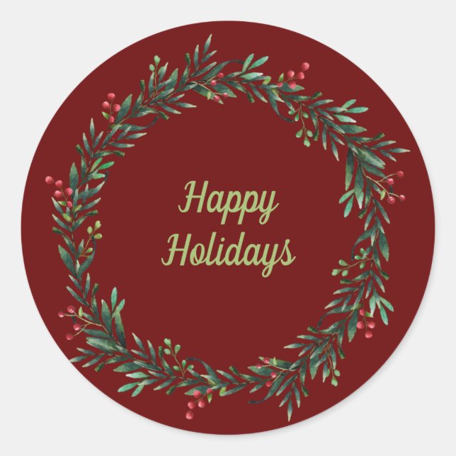 Happy Holidays Wreath Runder Aufkleber (Vorderseite)