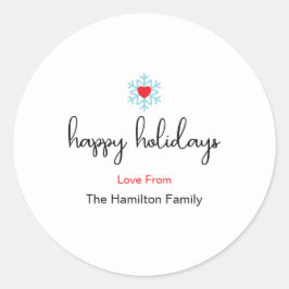 Happy Holidays Xmas Simple Red Heart Snowflake Runder Aufkleber
