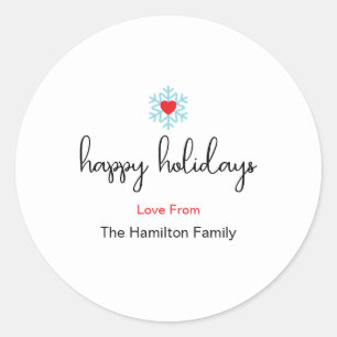 Happy Holidays Xmas Simple Red Heart Snowflake Runder Aufkleber