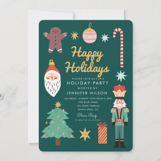 Happy Holidays XmasMerry Whimsical Holiday Party Einladung (Vorderseite)