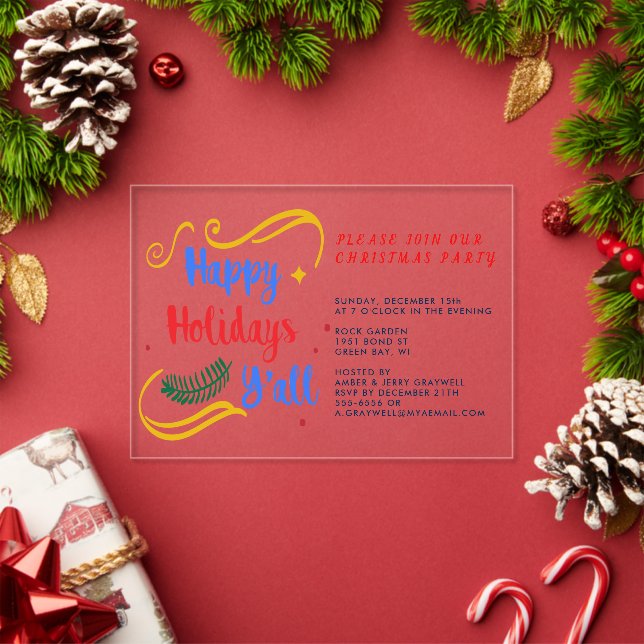 Happy Holidays Y'all, Funny Christmas Design Acryleinladungen (Insitu (Feiertag))