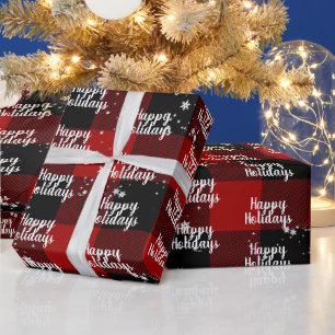 Happy HolidaysText in Schneeflocken auf Kariert Geschenkpapier