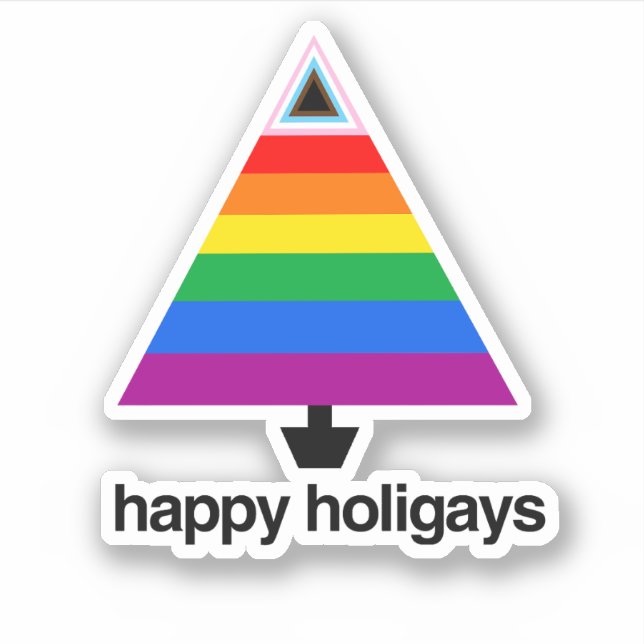 Happy Holigays Progress Pride Tree Aufkleber (Vorderseite)