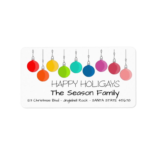 Happy Holigays Rainbow Weihnachtsbaubles Adressaufkleber (Vorne)