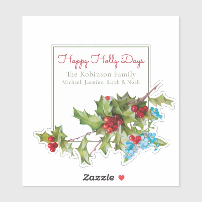 Happy Holly Days Holly & Vergiss mir Nots Aufkleber (Blatt)