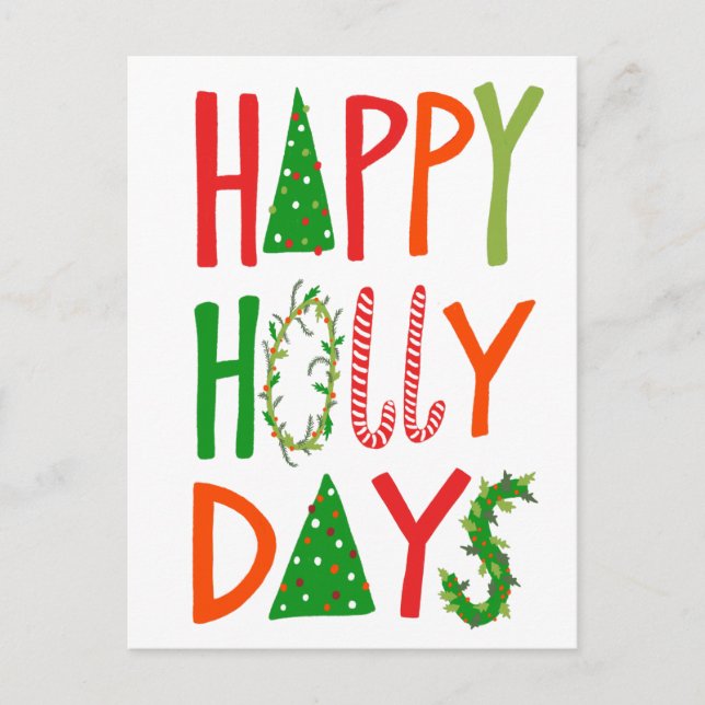 HAPPY HOLLY DAYS Sweet Holiday Xmas Weihnachten Postkarte (Vorderseite)