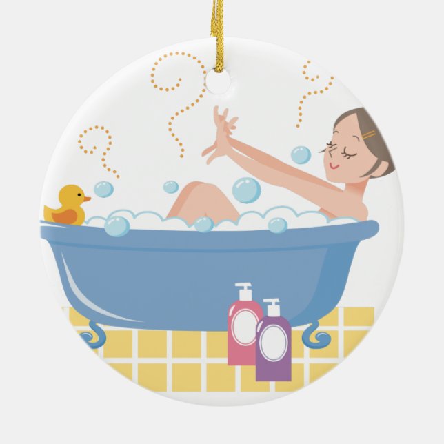 Happy Home Spa Day - woman in bath tub Keramik Ornament (Hinten)