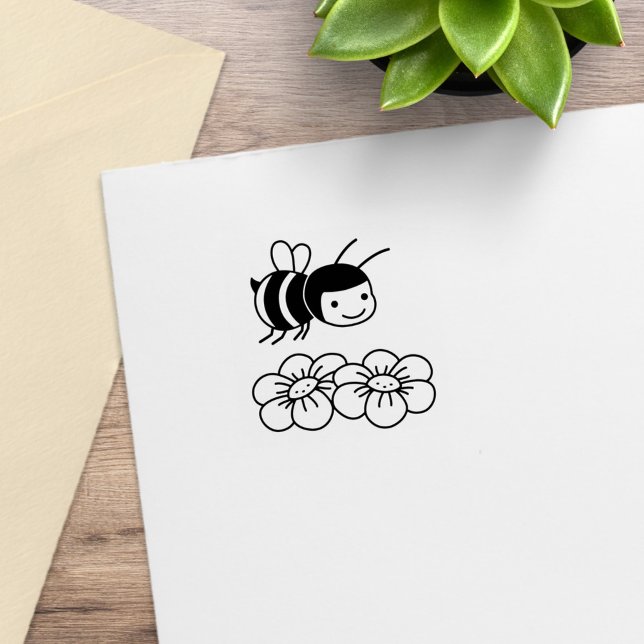 Happy Honey Bee and Blume Gummistempel (Von Creator hochgeladen)
