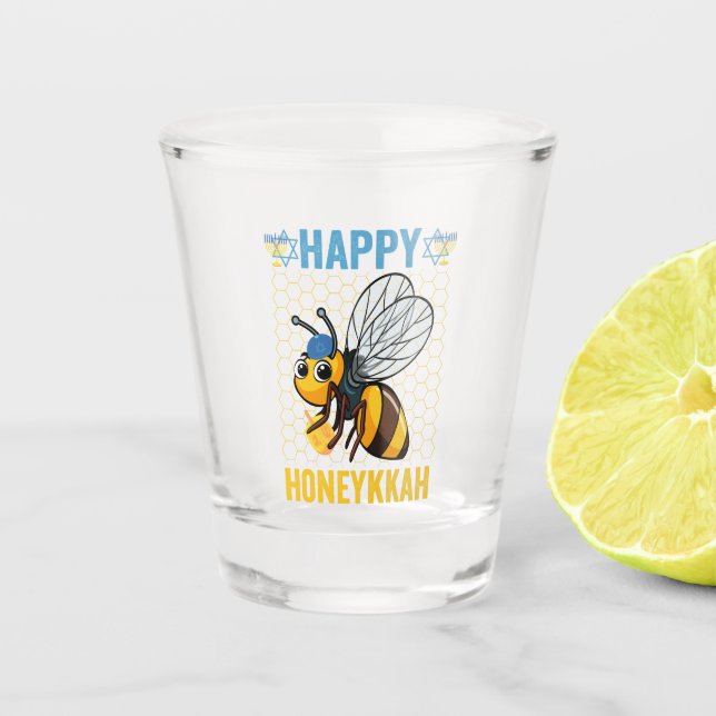Happy Honeykka Funny Hanukka Honey Bee Gift Schnapsglas (Vorderseite)