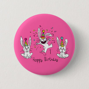 Happy Hoppy Birthday Bunny Rabbits Button Button