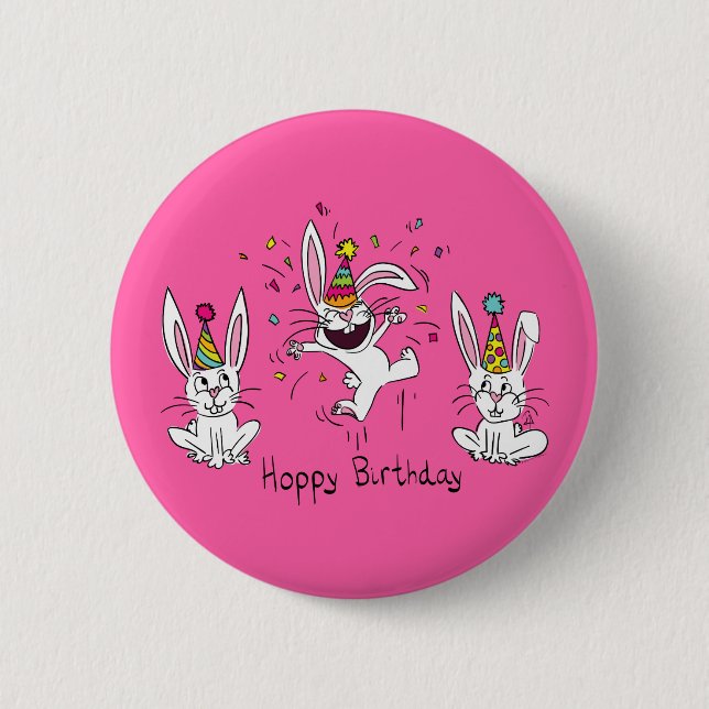 Happy Hoppy Birthday Bunny Rabbits Button Button (Vorderseite)