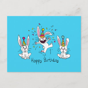 Happy Hoppy Birthday Bunny Rabbits Postcard Postkarte