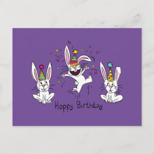 Happy Hoppy Birthday Bunny Rabbits Postcard Postkarte