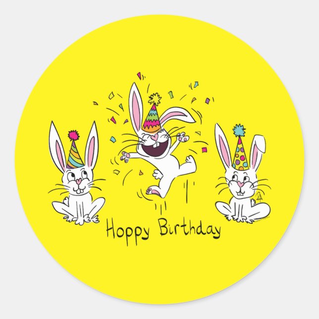 Happy Hoppy Birthday Bunny Rabbits Stickers (Vorderseite)