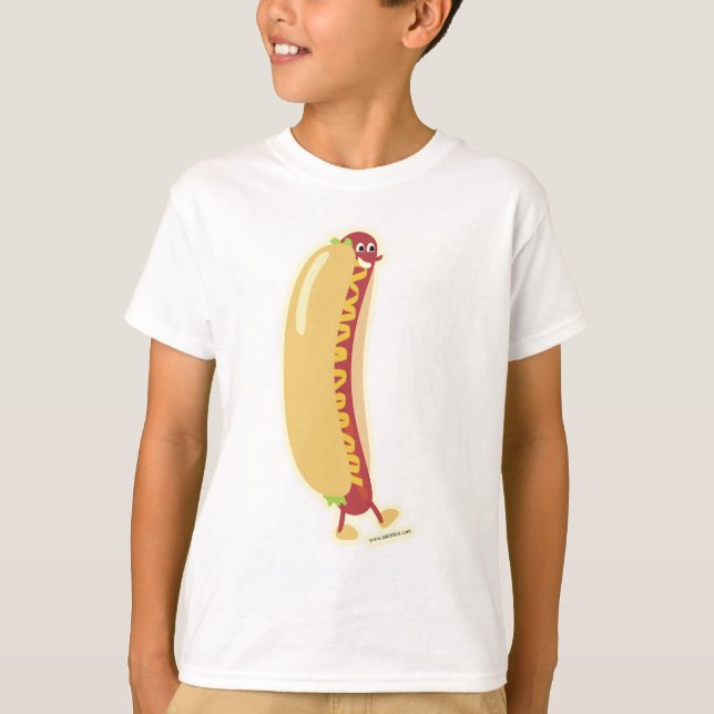 Happy Hot Dog Cartoon Pal Niedlich Art Design T-Shirt (Vorderseite)